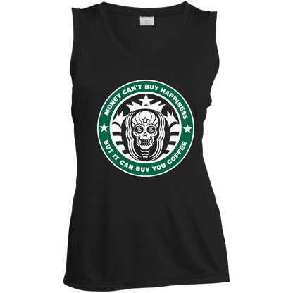 ArtichokeUSA Custom Design. Money Can't Buy Happiness But It Can Buy You Coffee. Ladies' Sleeveless V-Neck