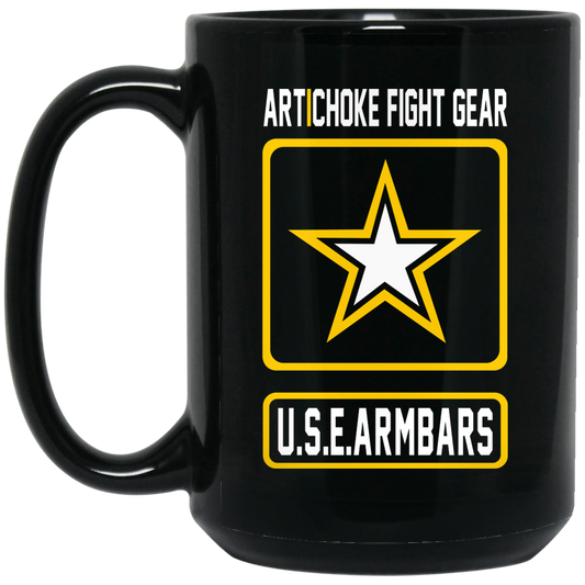 Artichoke Fight Gear Custom Design #2. USE ARMBARS. 15 oz. Black Mug